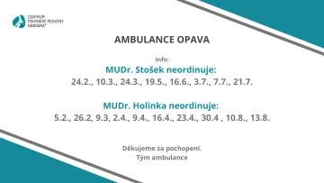 Nepřítomnost v ambulanci Opava
