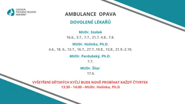 Nepřítomnost v ambulanci Opava