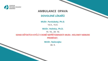 Nepřítomnost v ambulanci Opava
