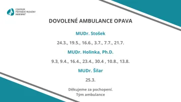 Nepřítomnost v ambulanci Opava