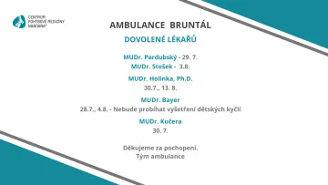 Neřítomnost ordinace NANDANA Bruntál