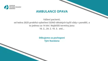 Aktuální informace ambulance Opava