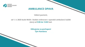 Aktualizace ordinačních hodin - ambulance Opava