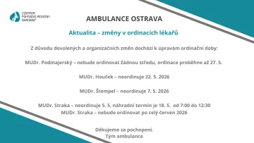 Ordinační změny v ambulanci Ostrava
