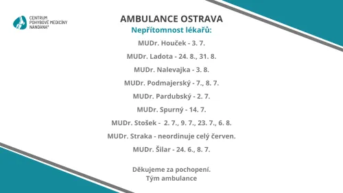 NANDANA - Nepřítomnost v ambulanci Ostrava