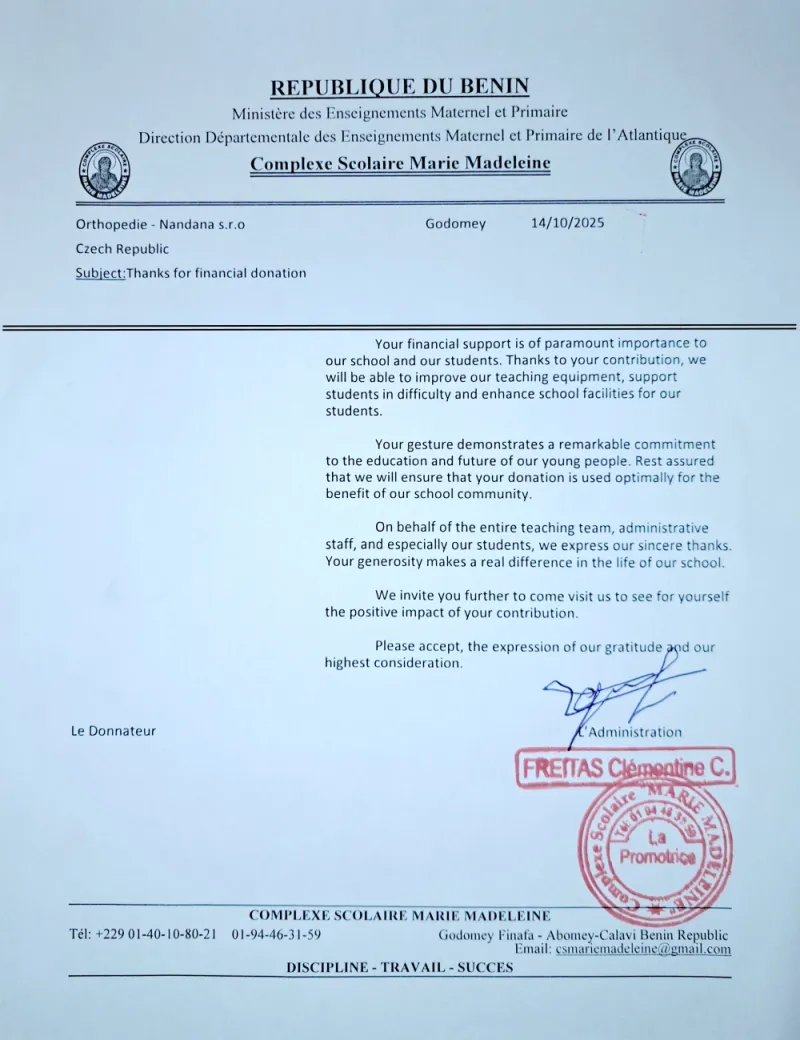 Potvrzení sponzorského daru